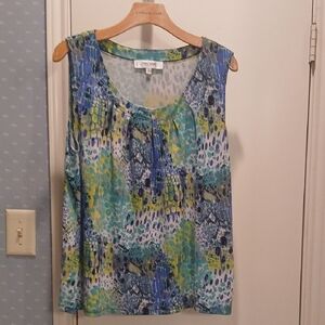 Jones Studio Blue Green Patterned Sleeveless Blouse